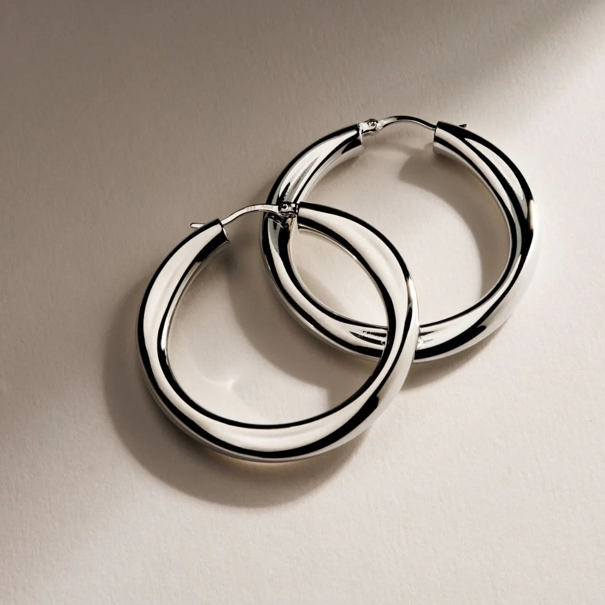 NAJO SILVER ROUND 41MM DIMPLED HOOP EARRINGS LEVER CLASP