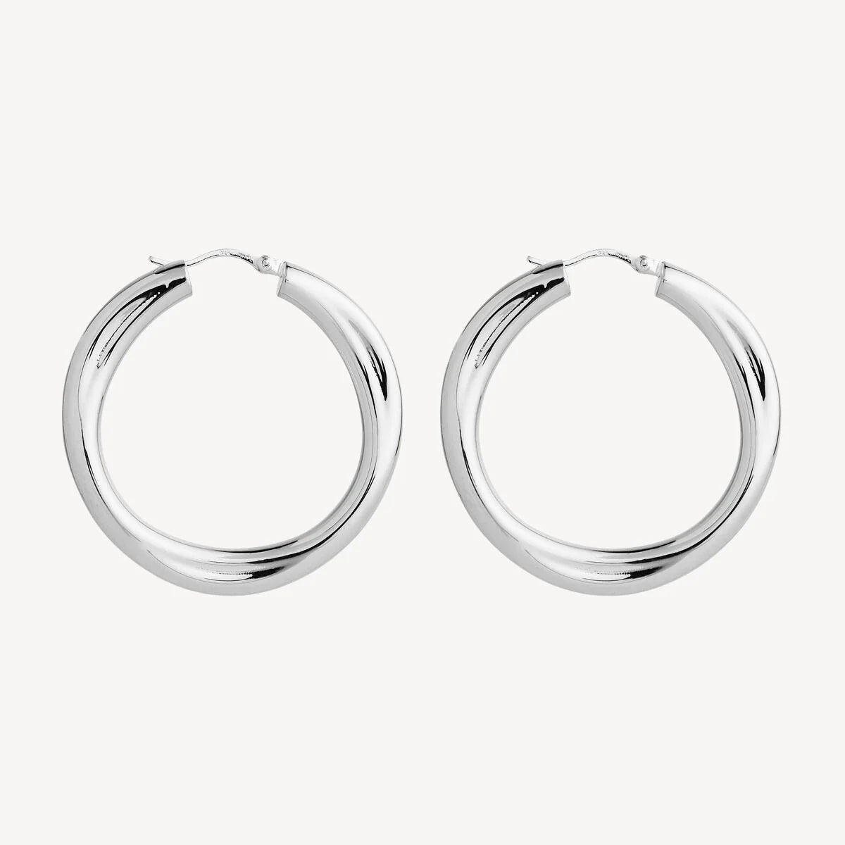NAJO SILVER ROUND 41MM DIMPLED HOOP EARRINGS LEVER CLASP