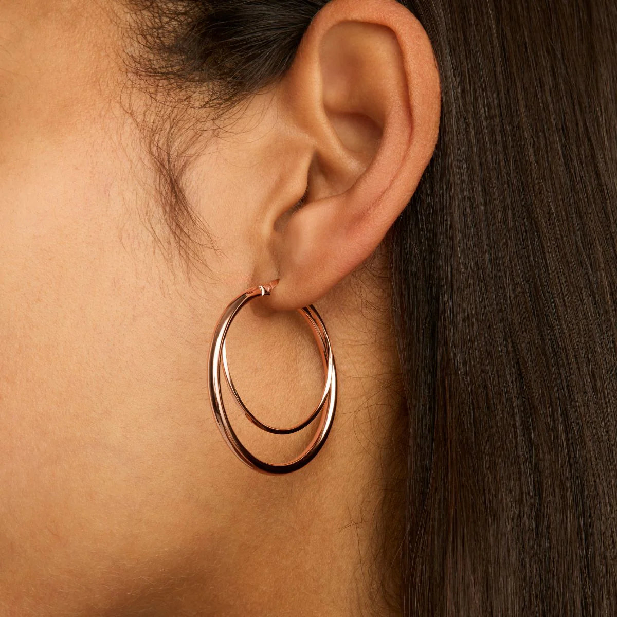 NAJO ROSE GOLD PLATED DOUBLE WIRE ROUND HOOP EARRING LEVER CLASP