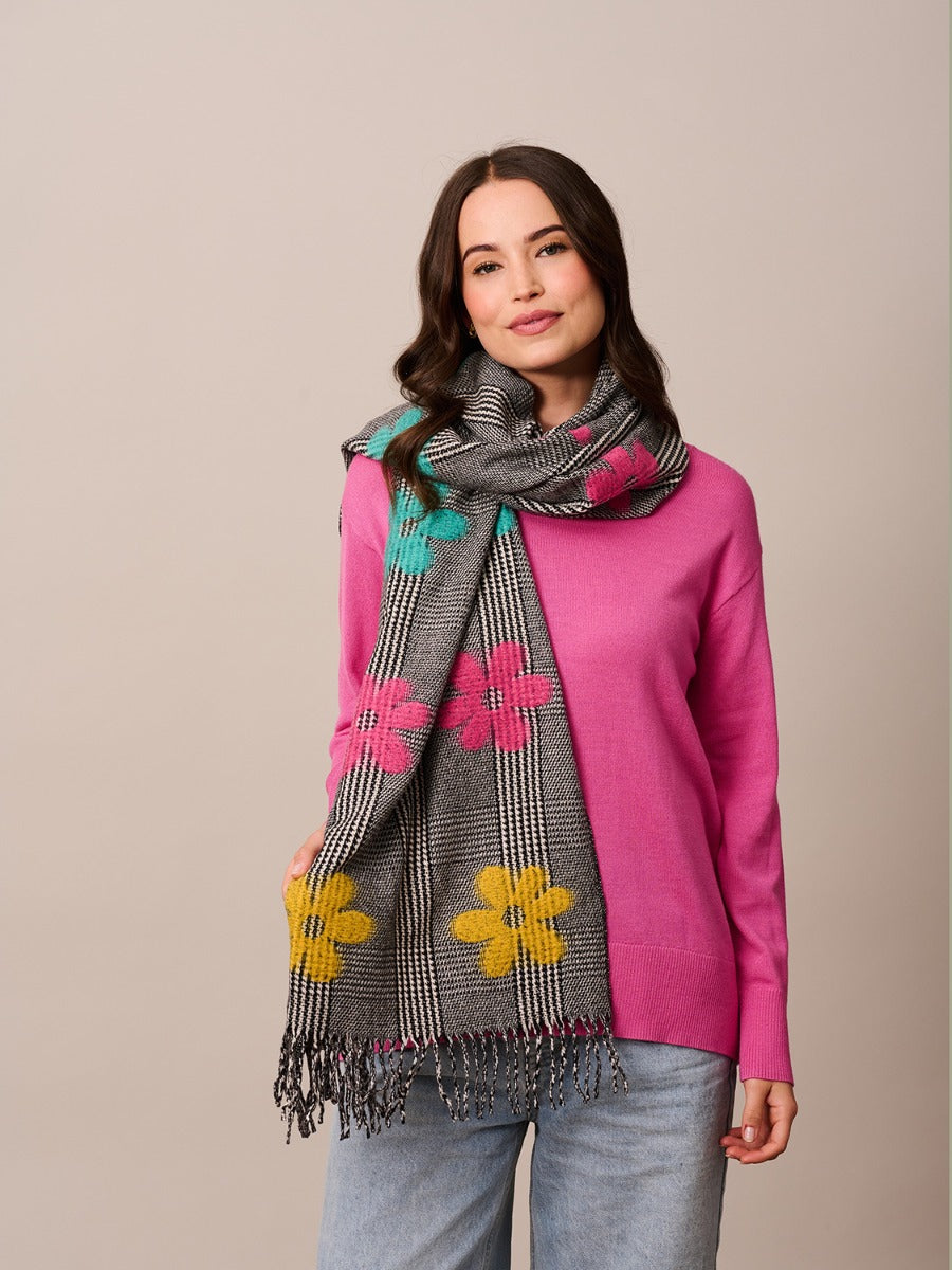 BLACK CHECK BRIGHT DAISY POP SCARF