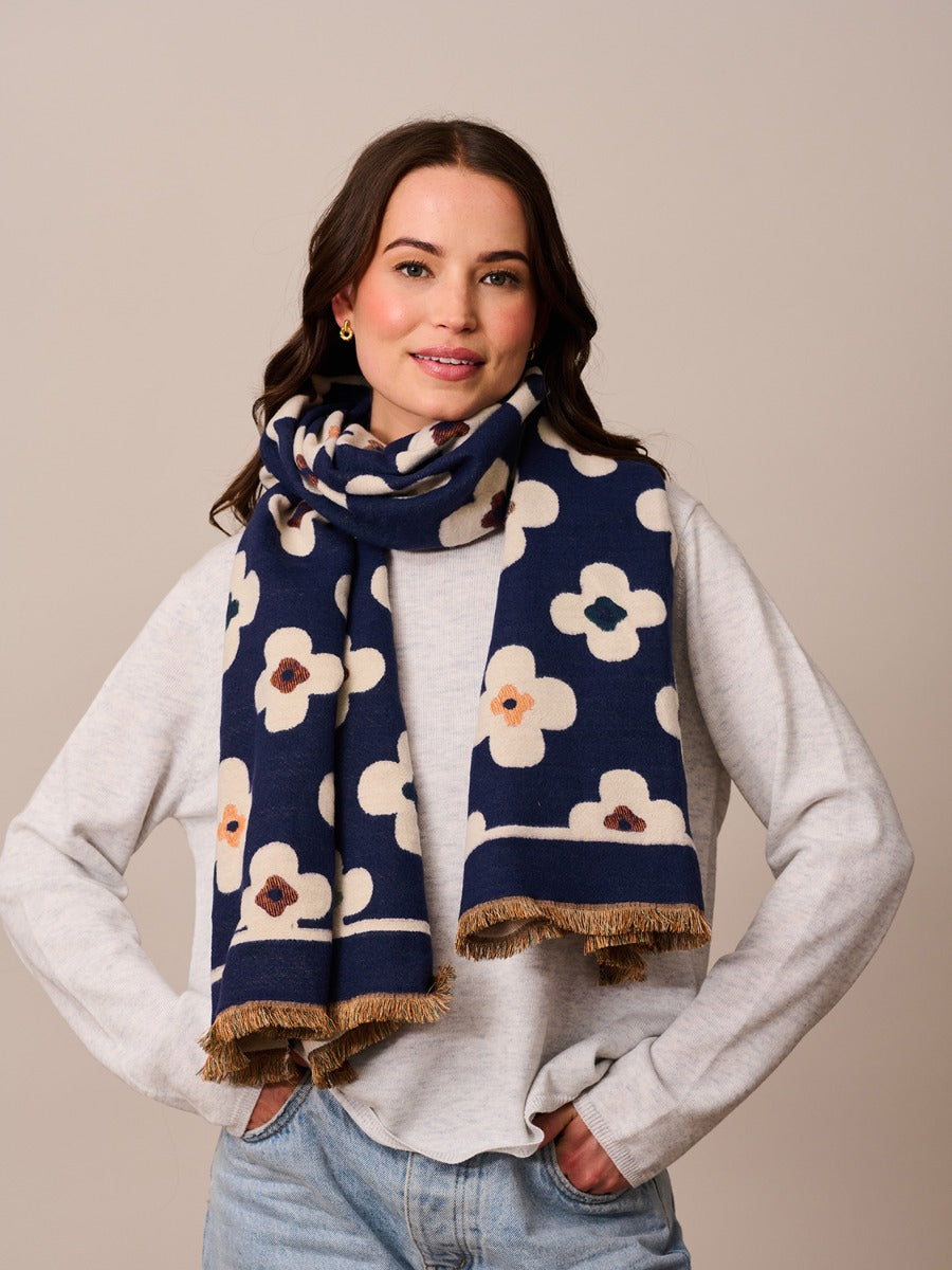 FLOWER SCARF NAVY