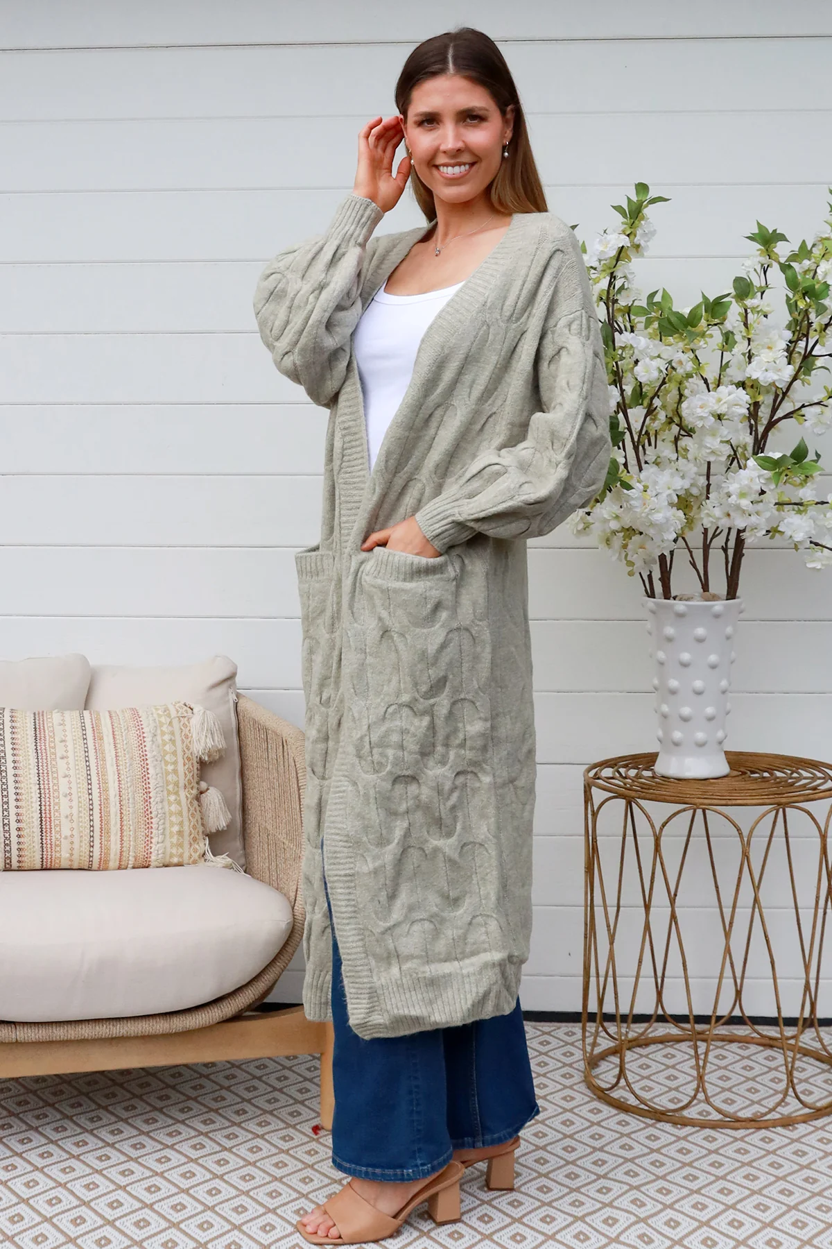 CHARLOTTE THE LABEL LONG OLIVE CARDI