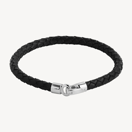 NAJO MENS THE MARINER BLACK LEATHER BRACELET 23CM