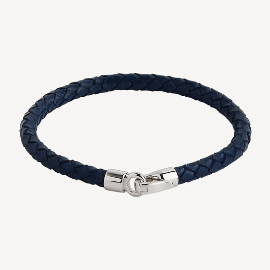 NAJO MENS THE MARINER NAVY LEATHER BRACELET 21CM