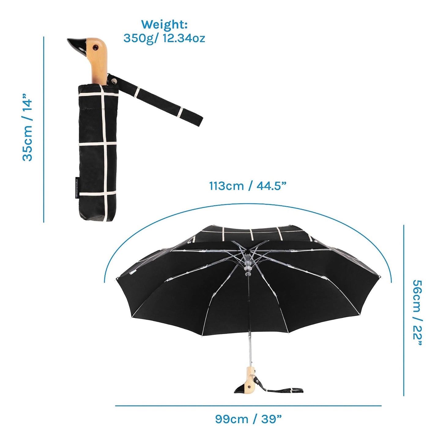DUCK UMBRELLA COMPACT BLACK GRID