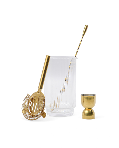 HERE'S HOW RENLEY BAR TOOL SET - JIGGER, STRAINER, SPOON, BEAKER