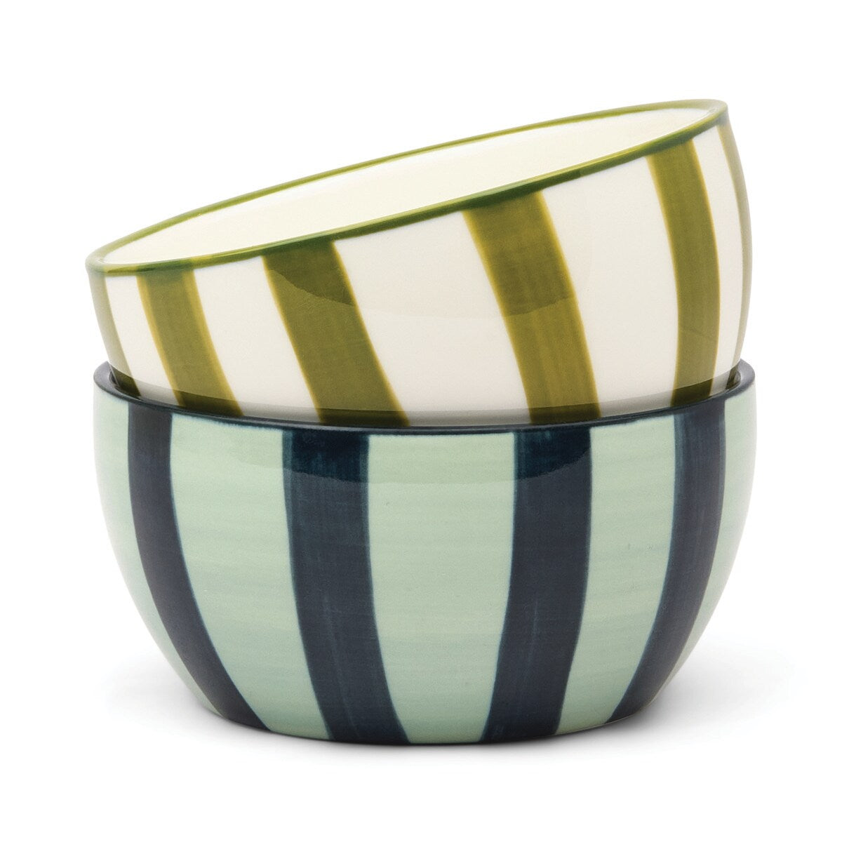 HERE'S HOW BELLA SET 2 DIPPING BOWLS - GREEN & BLUE STRIPE
