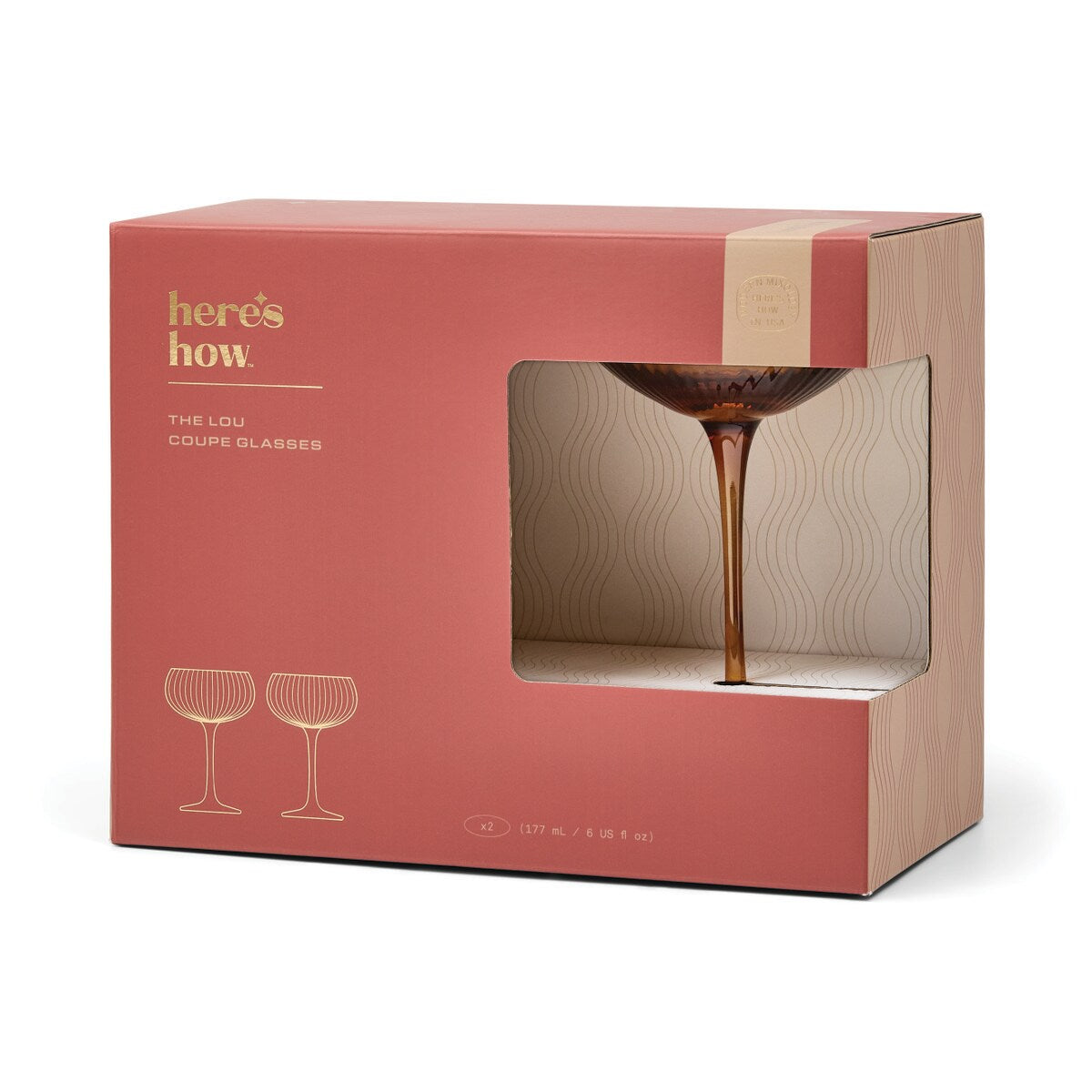 HERE'S HOW LOU COUPE GLASS SET 2 AMBER