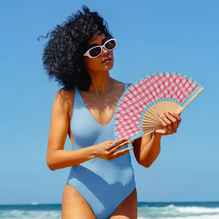 HAND FAN 'PINK VICHY'