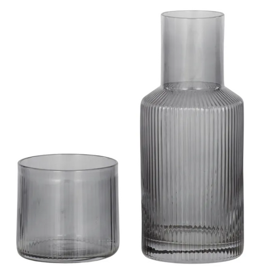 MYA RIB CARAFE GLASS SET GREY