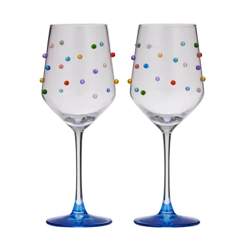 POLKA SET 2 WINE GLASS MULTI/BLUE