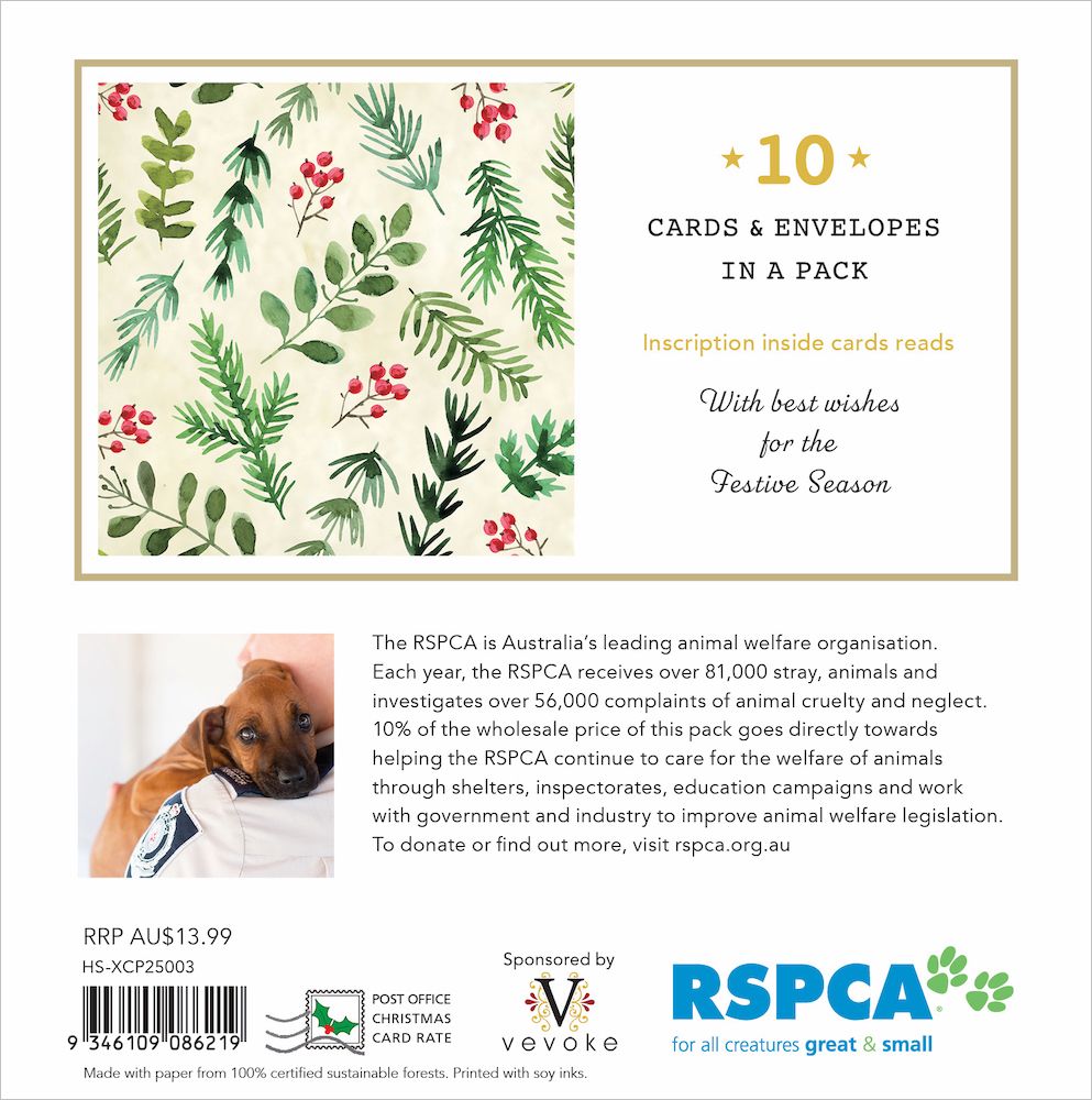 CHARITY CHRISTMAS CARD PACK RSPCA - FESTIVE PATTERN