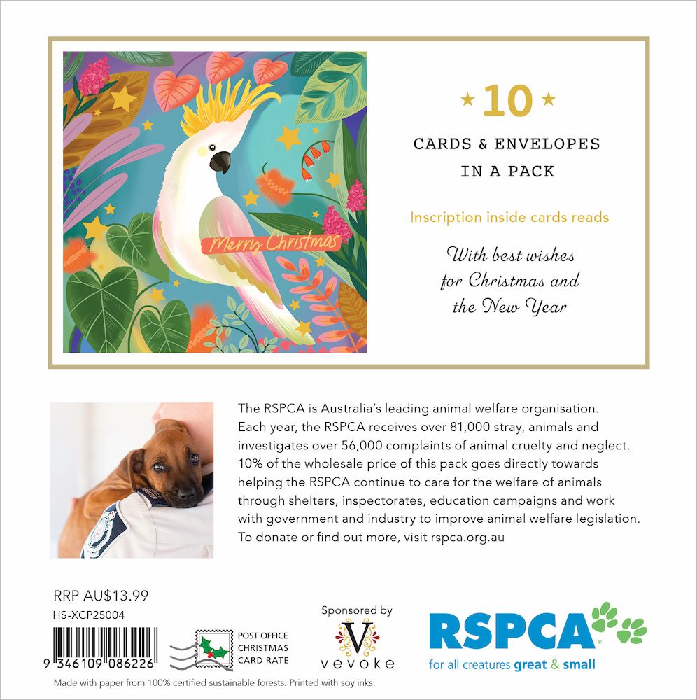 CHARITY CHRISTMAS CARD PACK RSPCA - COCKATOO