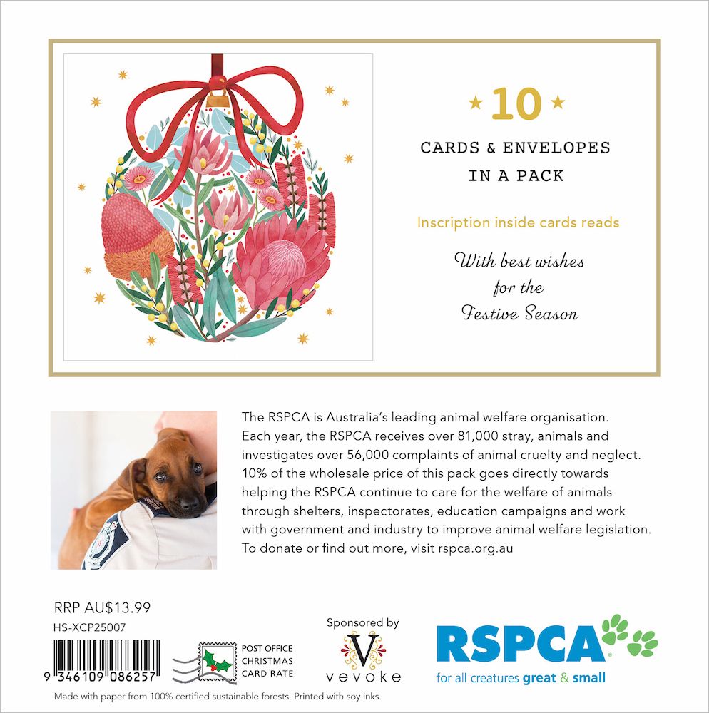 CHARITY CHRISTMAS CARD PACK RSPCA - FLORAL BAUBLE