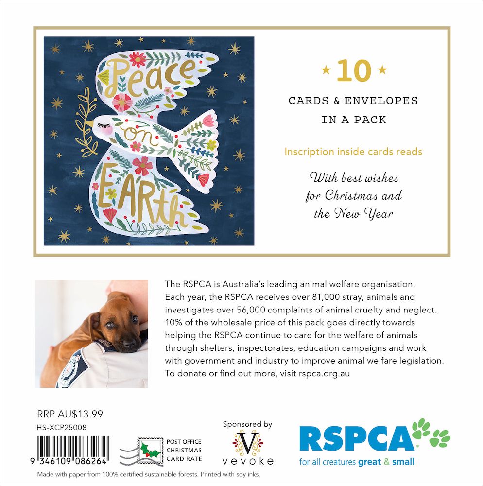 CHARITY CHRISTMAS CARD PACK RSPCA - PEACE ON EARTH