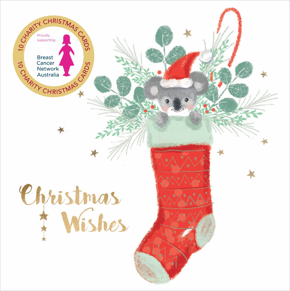 CHARITY CHRISTMAS CARD PACK BCNA - KOALA STOCKING