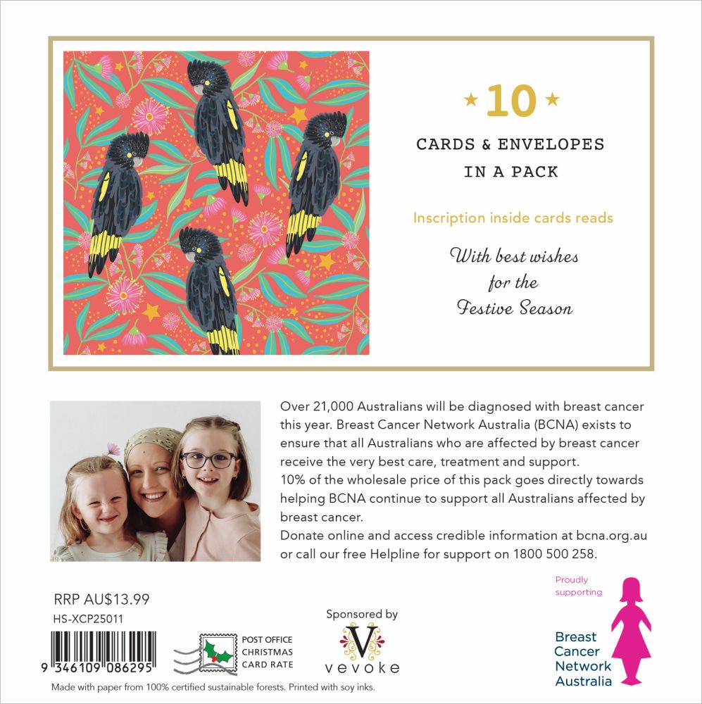 CHARITY CHRISTMAS CARD PACK BCNA - BLACK COCKATOOS