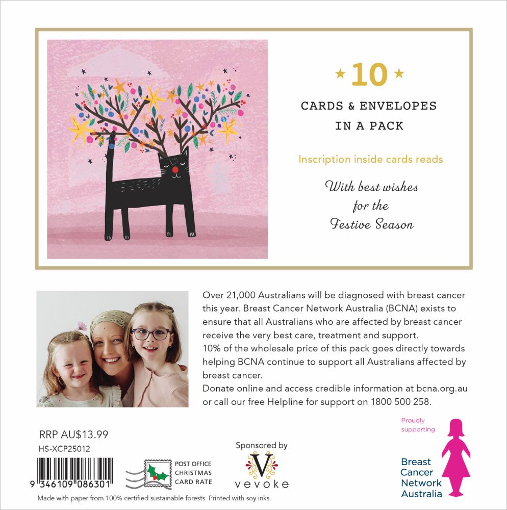 CHARITY CHRISTMAS CARD PACK BCNA - FESTIVE CAT