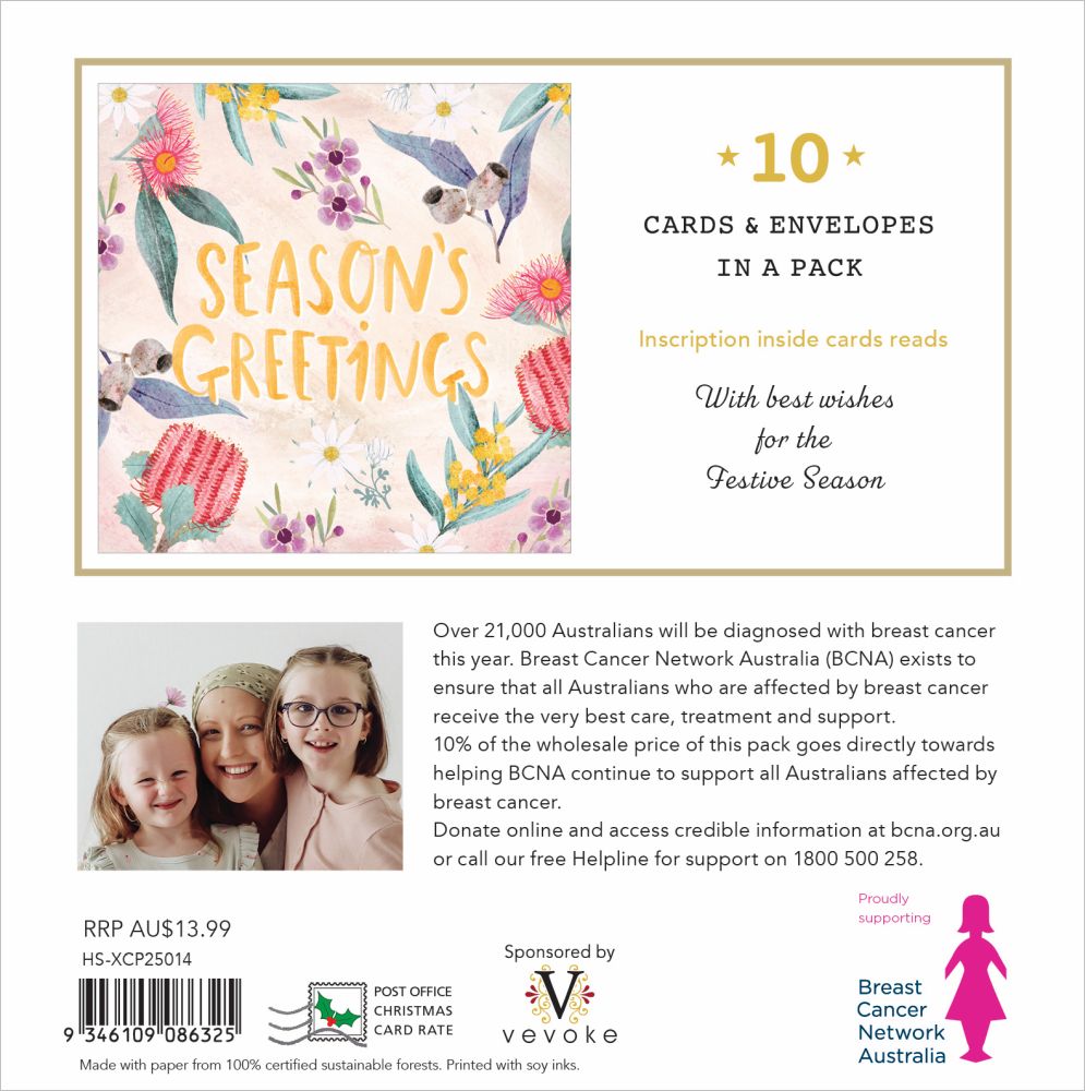 CHARITY CHRISTMAS CARD PACK BCNA - FESTIVE FLORA
