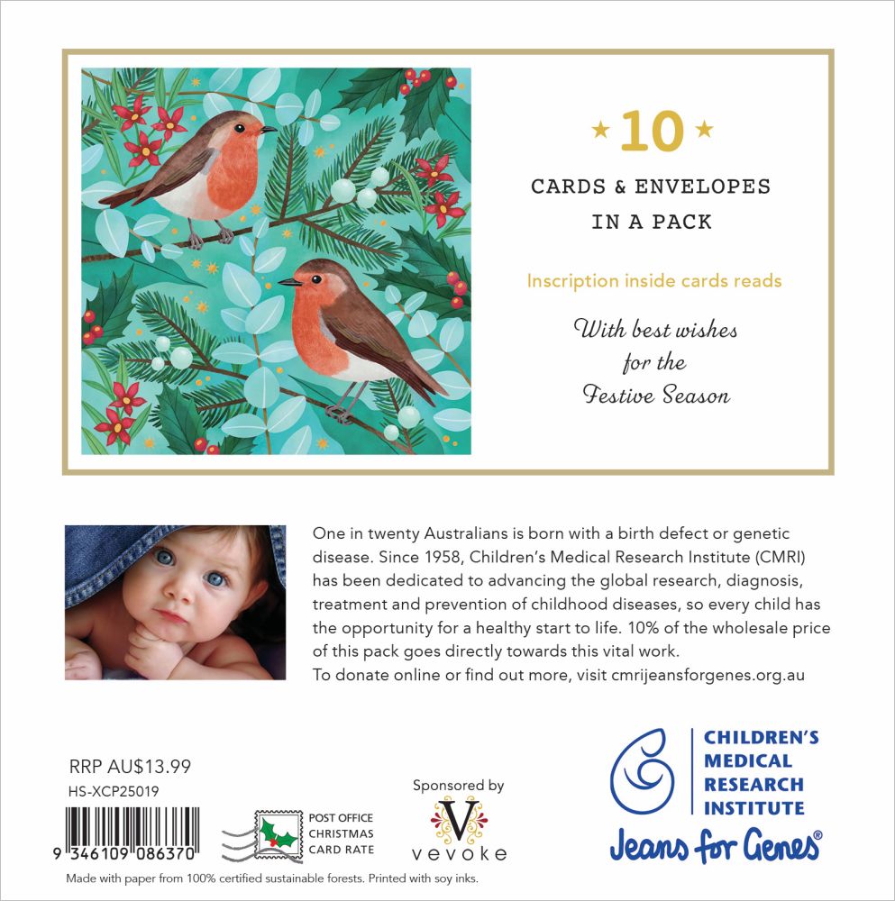 CHARITY CHRISTMAS CARD PACK CMRI - ROBINS