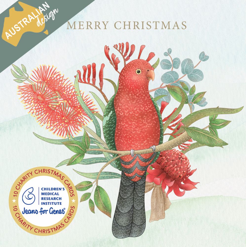 CHARITY CHRISTMAS CARD PACK CMRI - FLORAL KING PARROT
