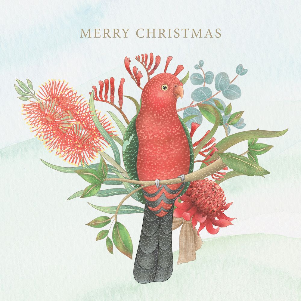 CHARITY CHRISTMAS CARD PACK CMRI - FLORAL KING PARROT
