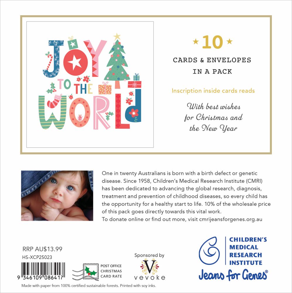 CHARITY CHRISTMAS CARD PACK CMRI - JOY TO THE WORLD
