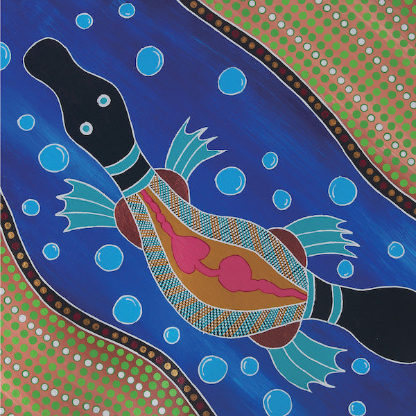 ABORIGINAL ART CARD PLATYPUS IN STREAM