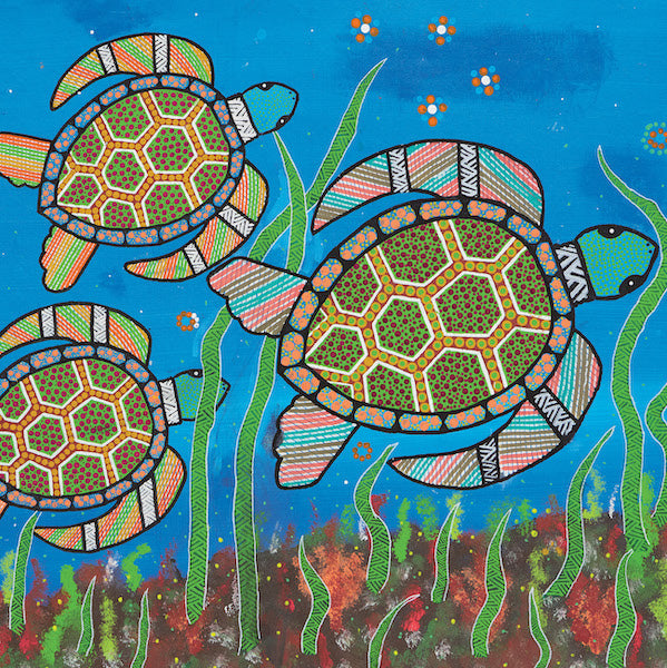 ABORIGINAL ART CARD THREE TURTLES