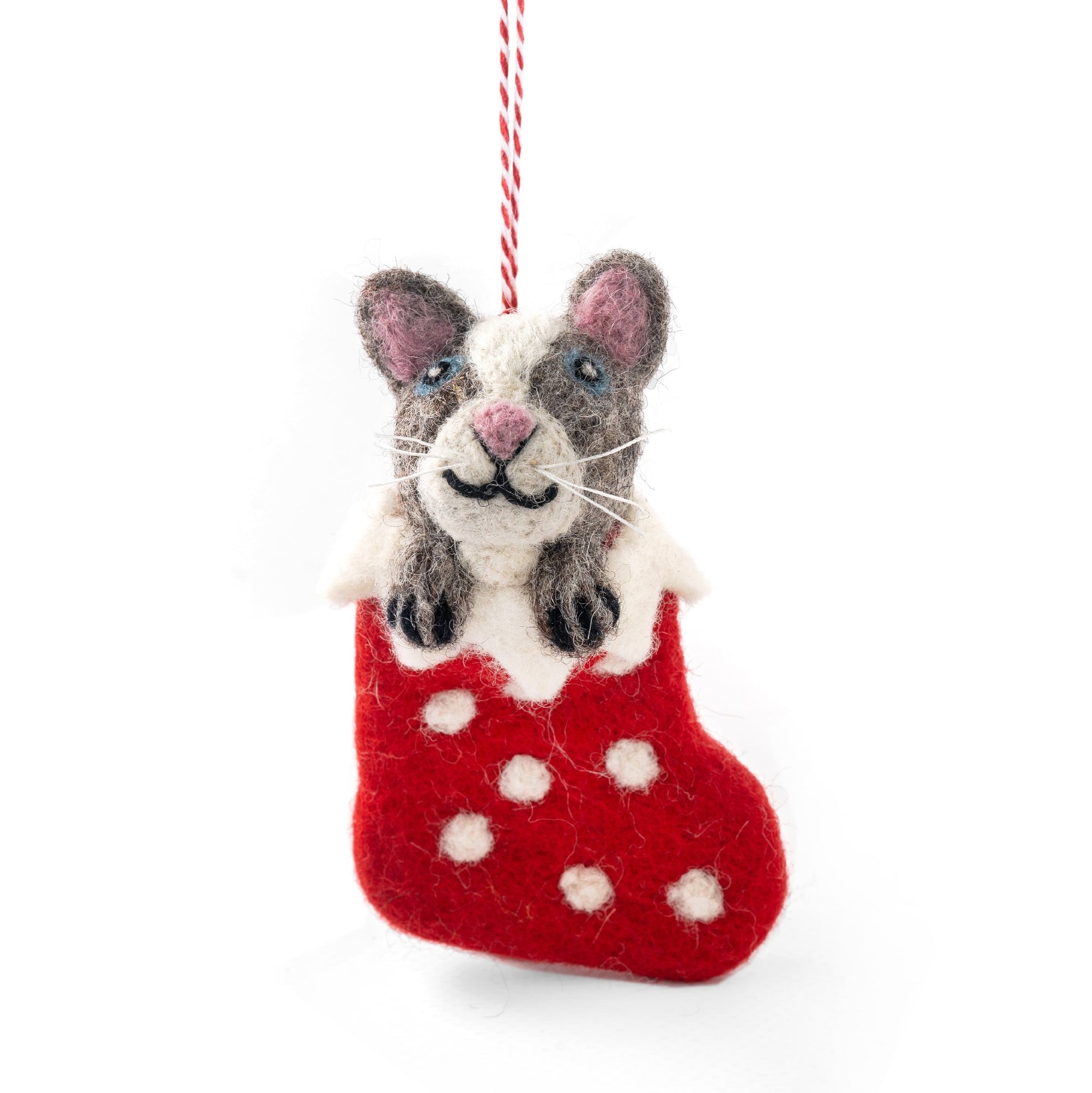 DECORATION CAT GREY STOCKING