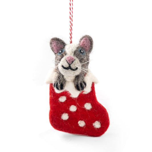 DECORATION CAT GREY STOCKING