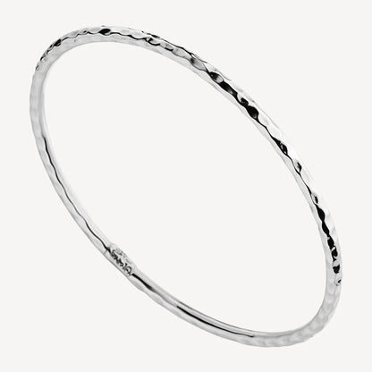 NAJO 3MM BEATEN HOLLOW SILVER TUBE BANGLE 68MM INNER D