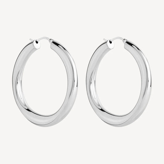 NAJO SILVER ROUND 41MM DIMPLED HOOP EARRINGS LEVER CLASP