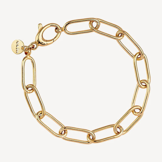 NAJO OVAL LINK GOLD PLATED BRACELET W FEATURE CLASP 