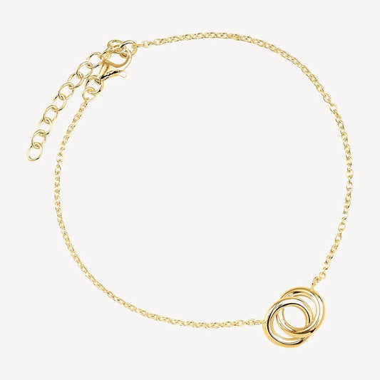 NAJO 2 INTERLOCKED GOLD PLATED 10MM RINGS TRACE CHAIN BRACELET