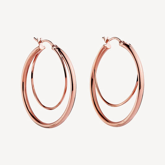 NAJO ROSE GOLD PLATED DOUBLE WIRE ROUND HOOP EARRING LEVER CLASP