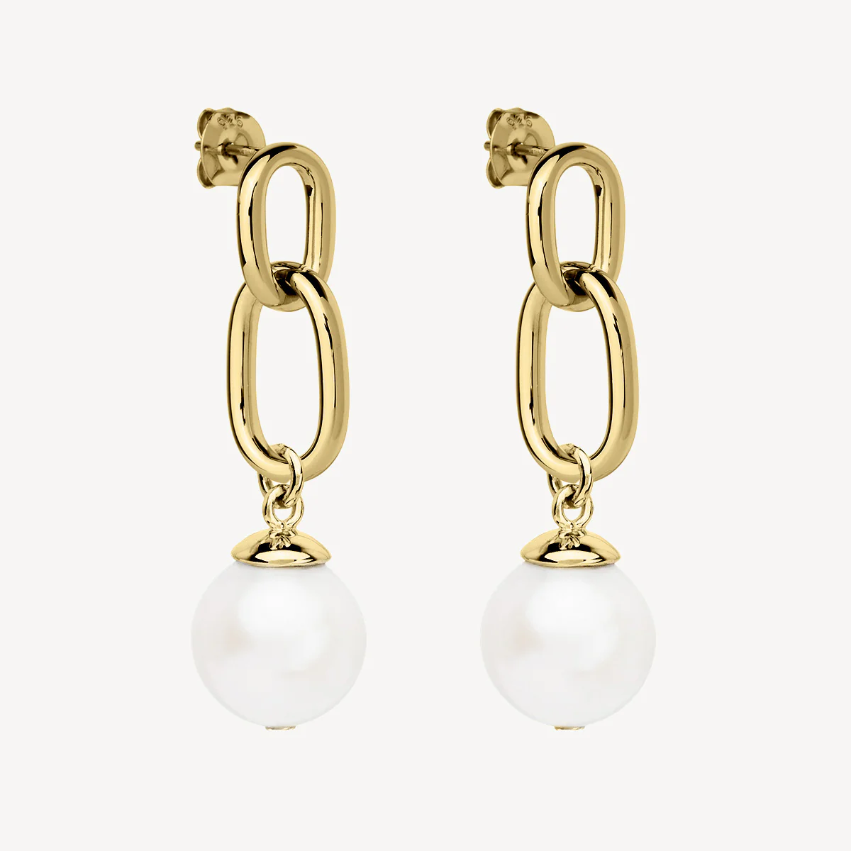 NAJO GOLD PLATED DOUBLE LINK EARRING WITH PEARL