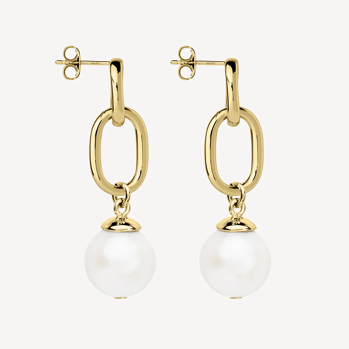 NAJO GOLD PLATED DOUBLE LINK EARRING WITH PEARL