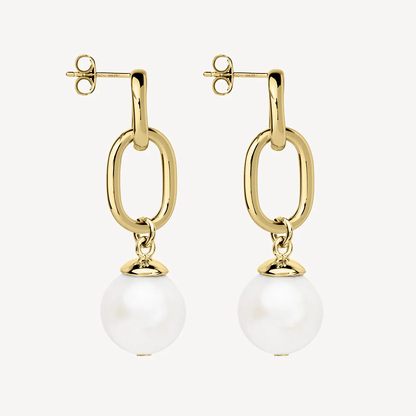 NAJO GOLD PLATED DOUBLE LINK EARRING WITH PEARL