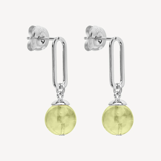 NAJO RECTANGLE LINK EARRING PREHNITE BEAD DROP