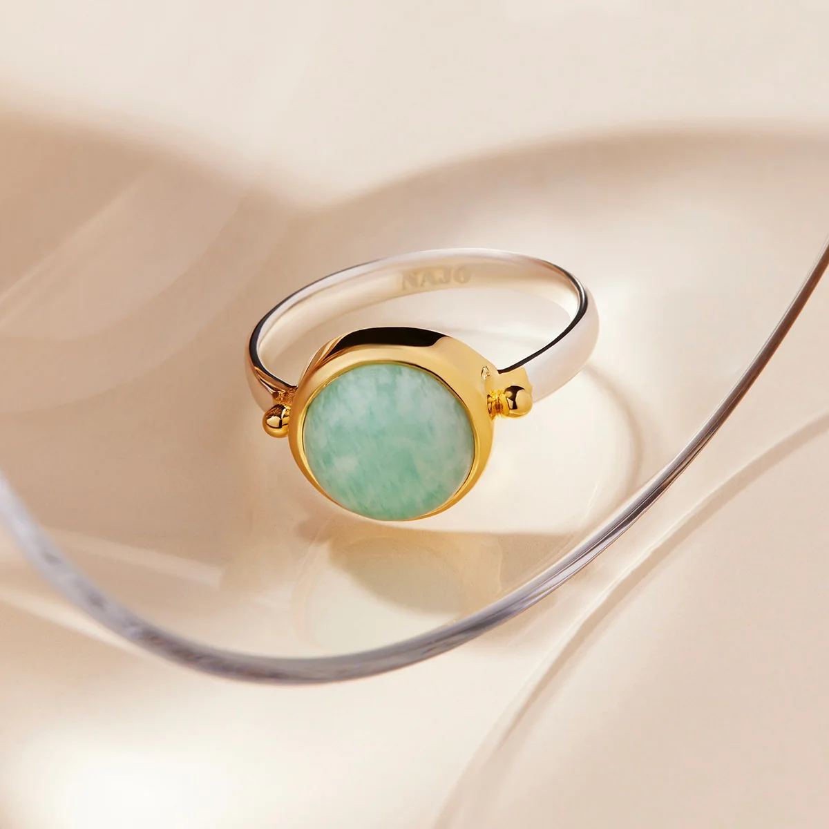 NAJO AZZURO AMAZONITE 2 TONE RING MEDIUM