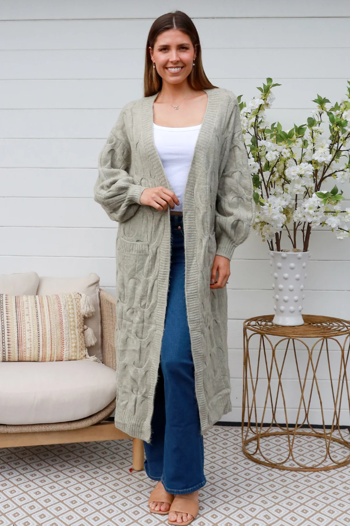 CHARLOTTE THE LABEL LONG OLIVE CARDI