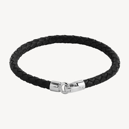NAJO MENS THE MARINER BLACK LEATHER BRACELET 23CM