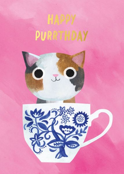 OHH DEER CARD PINK TEACUP CAT