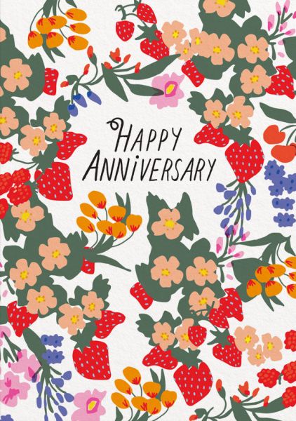 OHH DEER CARD RED FLORAL ANNIVERSARY