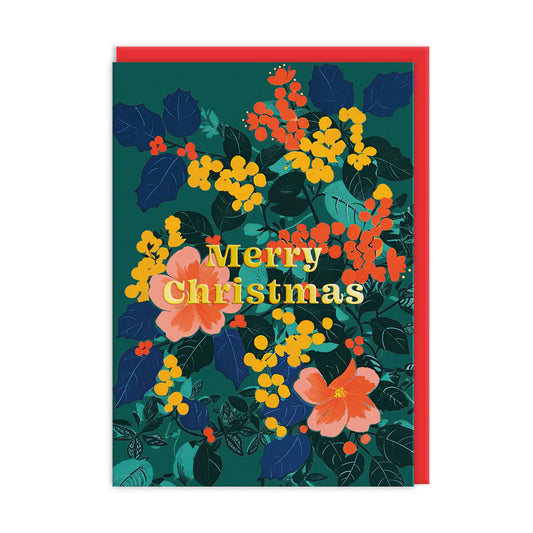 OHH DEER CARD FLORAL MERRY CHRISTMAS
