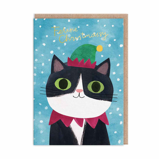 OHH DEER CARD CHRISTMAS ELF HAT CAT