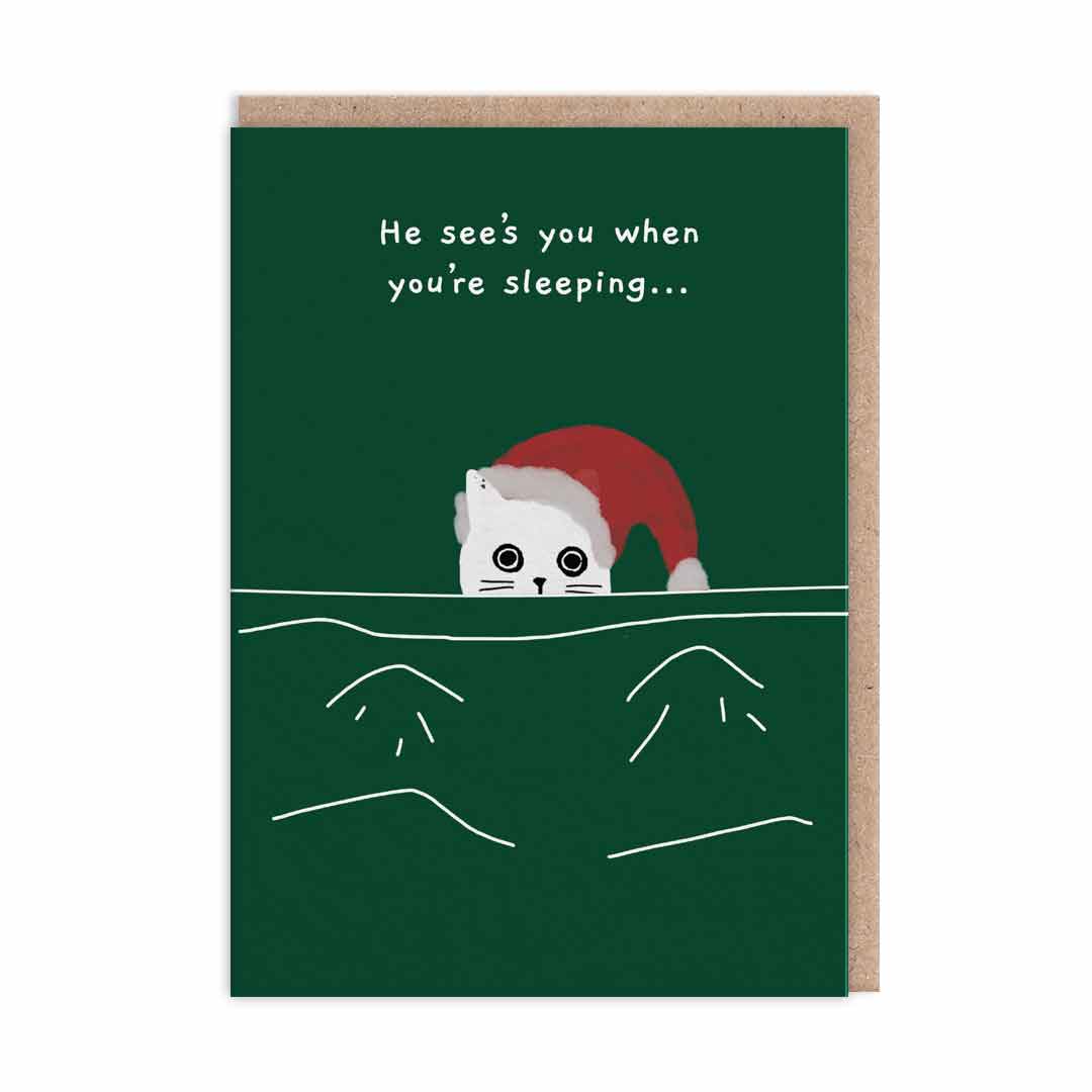 OHH DEER CARD HE SEES YOU WHEN YOU'RE SLEEPING CAT