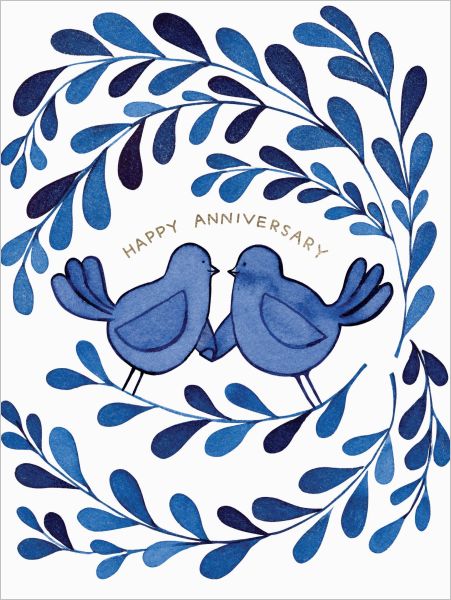 E FRANCES CARD BLUE BIRDS ANNIVERSARY