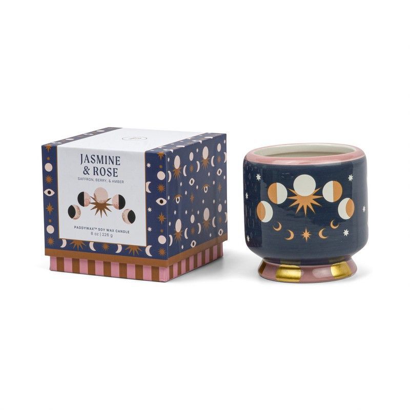 PADDYWAX ADOPO MOON PHASES CERAMIC CANDLE JASMINE & ROSE